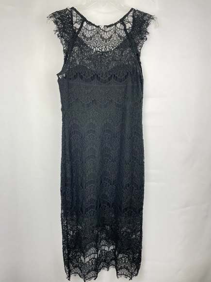 Intimately Free People Black Peekaboo Lace Slip Dress Scallop Hem Size S/M - Picture 6 of 12